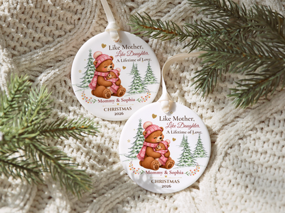 Personalized Mommy and Daughter Christmas Ornament, Mother Daughter Bear Gift