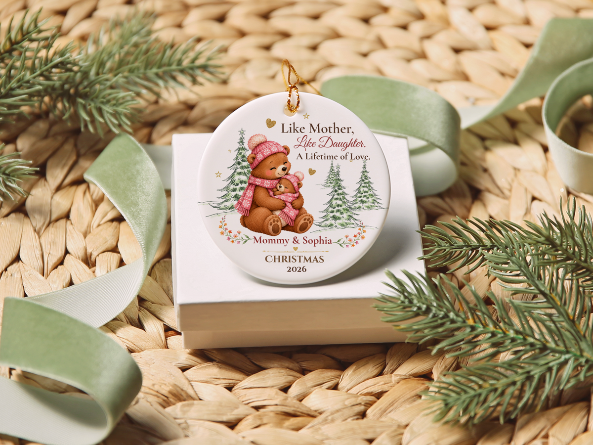 Personalized Mommy and Daughter Christmas Ornament, Mother Daughter Bear Gift