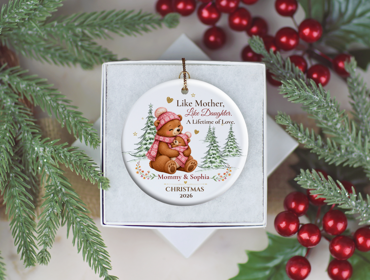 Personalized Mommy and Daughter Christmas Ornament, Mother Daughter Bear Gift