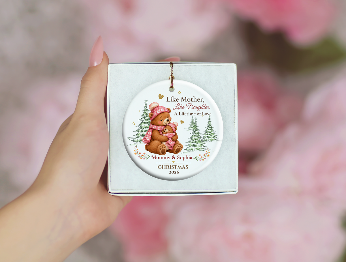 Personalized Mommy and Daughter Christmas Ornament, Mother Daughter Bear Gift