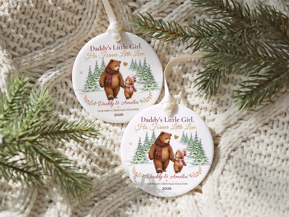Daddy and Daughter Christmas Ornament, Personalized Father Daughter Bear Gift