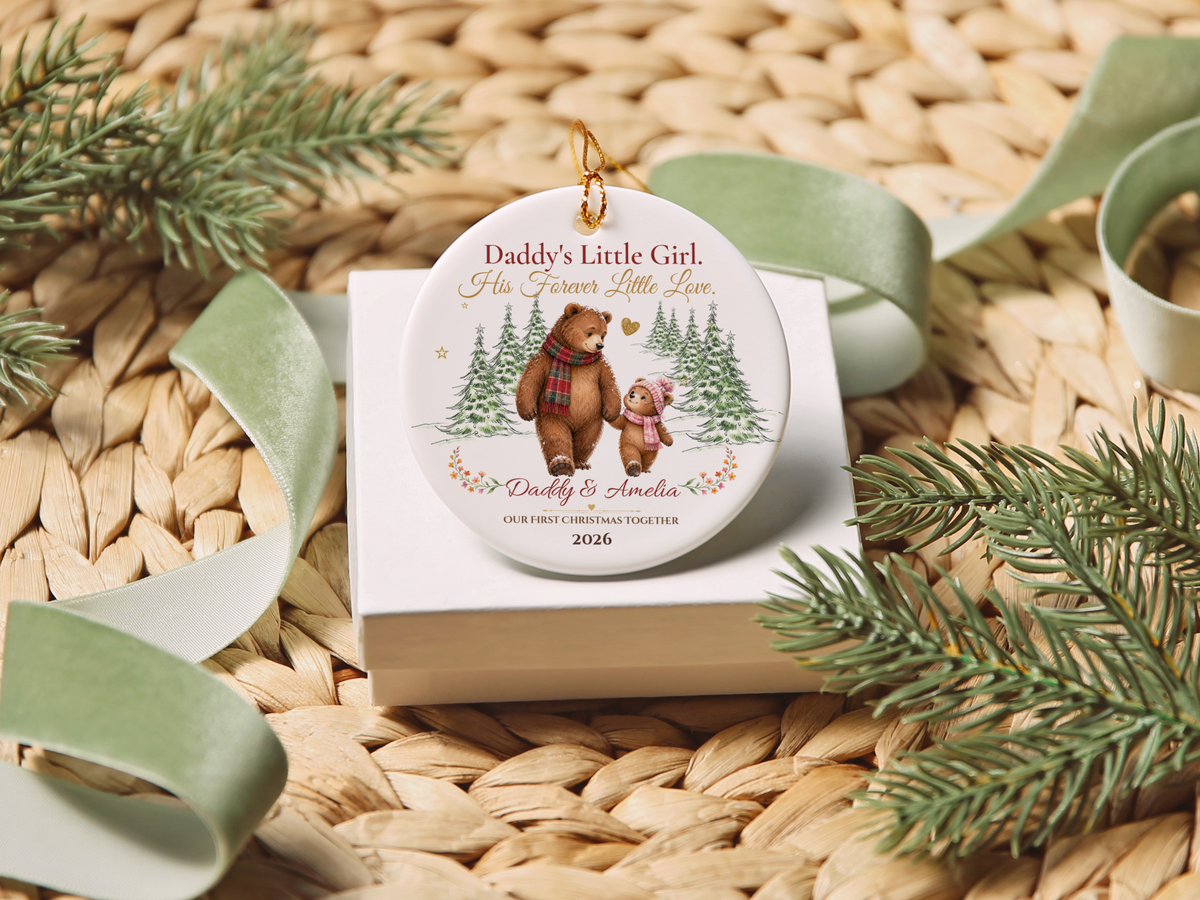 Daddy and Daughter Christmas Ornament, Personalized Father Daughter Bear Gift