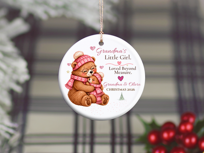 Grandma and Granddaughter Christmas Ornament, Personalized Bear Keepsake