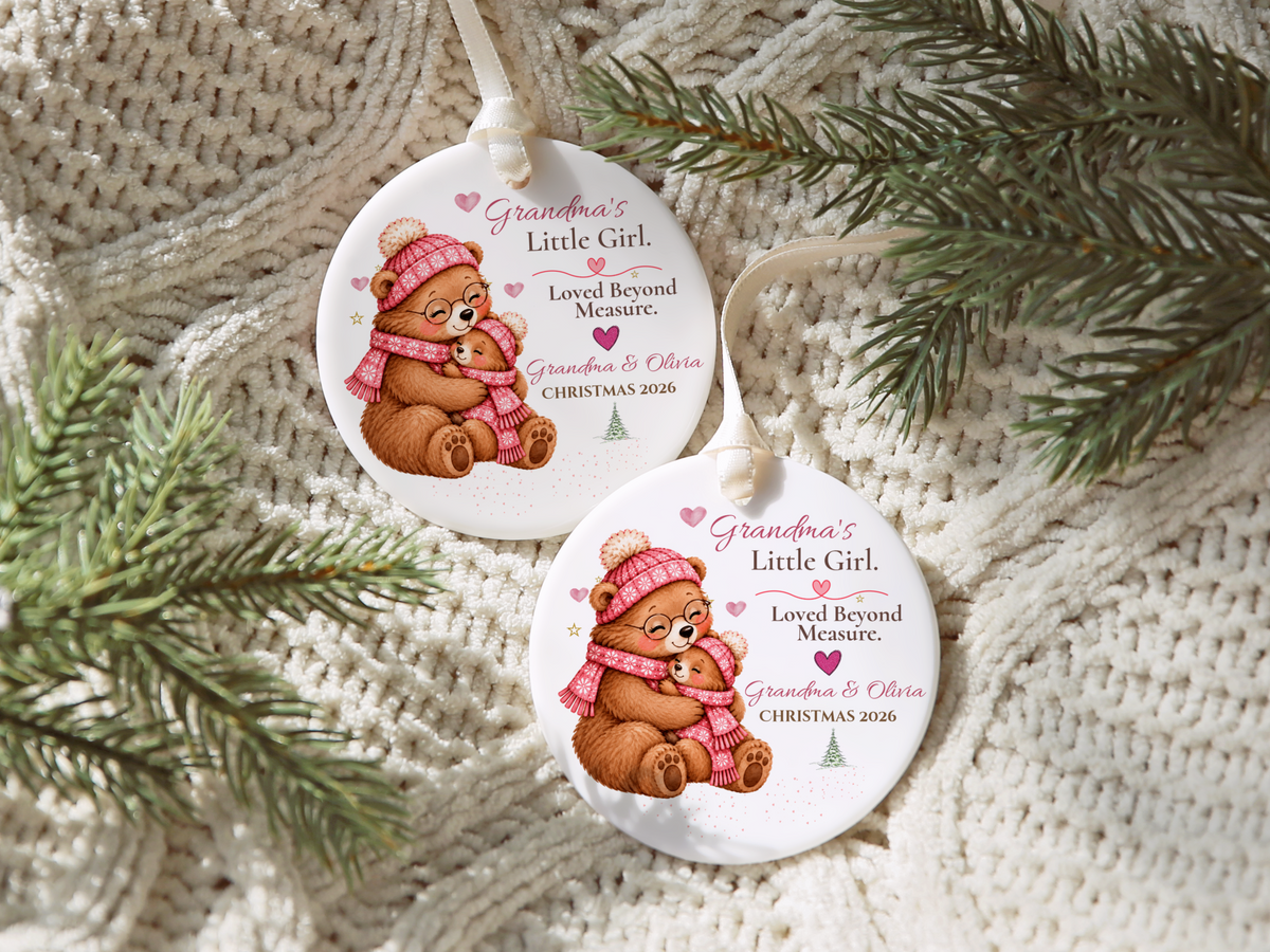 Grandma and Granddaughter Christmas Ornament, Personalized Bear Keepsake