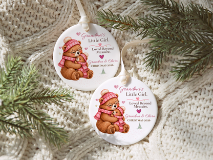Grandma and Granddaughter Christmas Ornament, Personalized Bear Keepsake