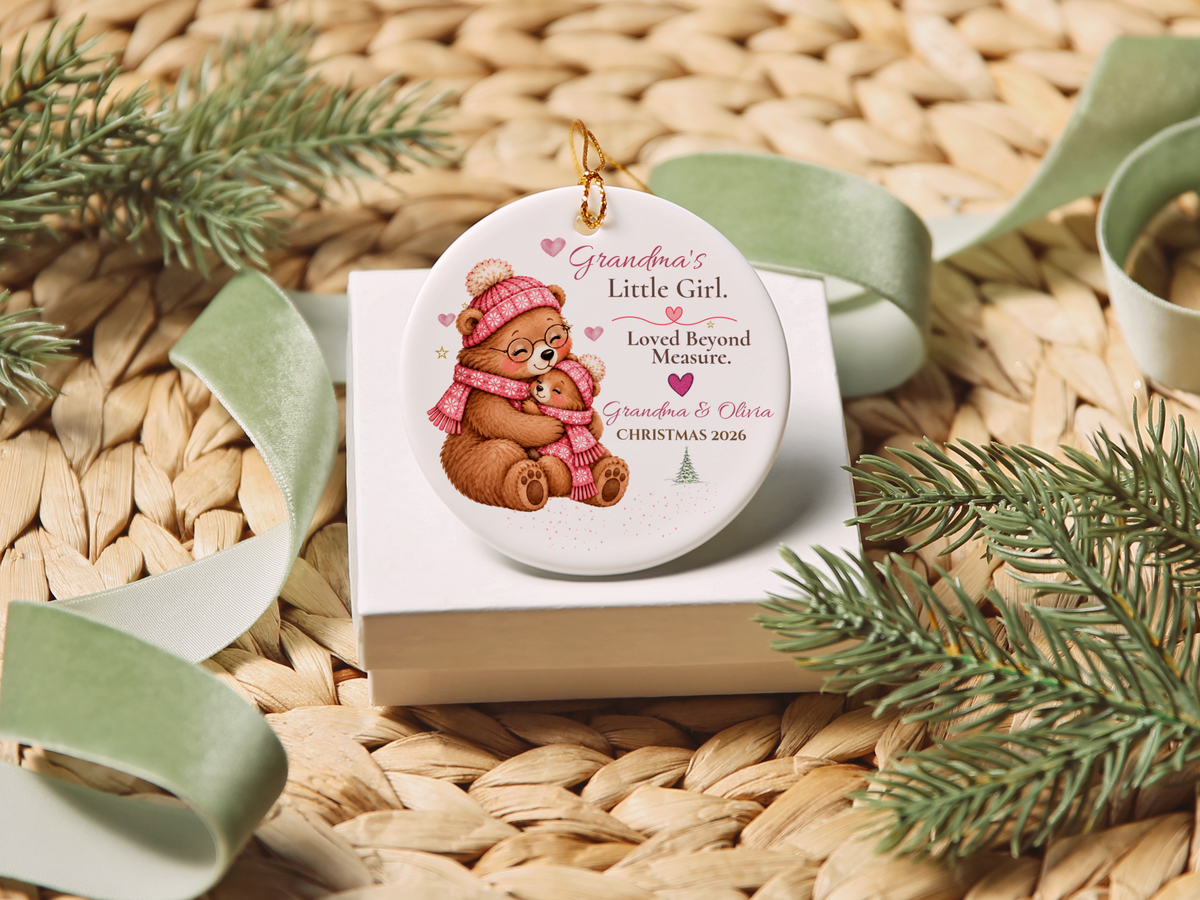 Grandma and Granddaughter Christmas Ornament, Personalized Bear Keepsake