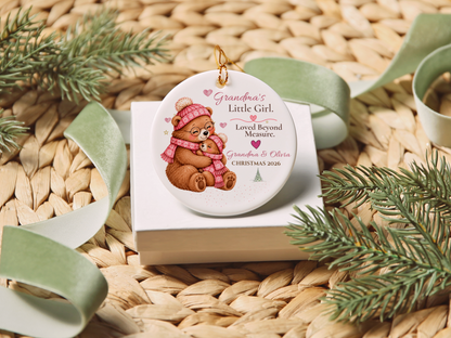 Grandma and Granddaughter Christmas Ornament, Personalized Bear Keepsake