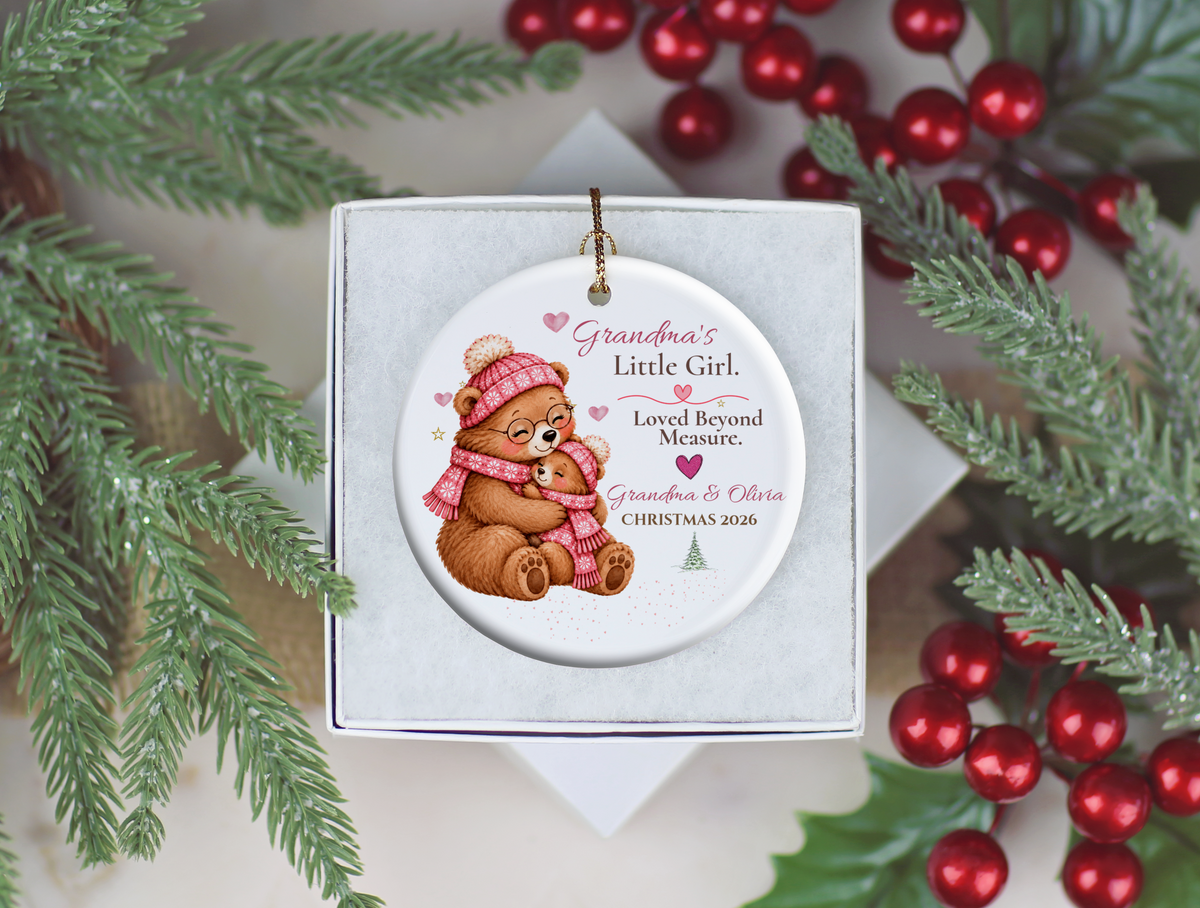Grandma and Granddaughter Christmas Ornament, Personalized Bear Keepsake