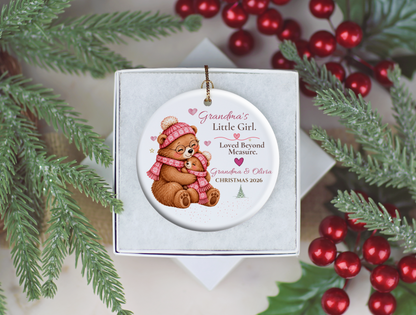 Grandma and Granddaughter Christmas Ornament, Personalized Bear Keepsake