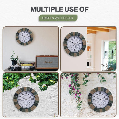SLATE EFFECT GARDEN WALL CLOCK & THERMOMETER & HUMIDITY INDOOR OUTDOOR