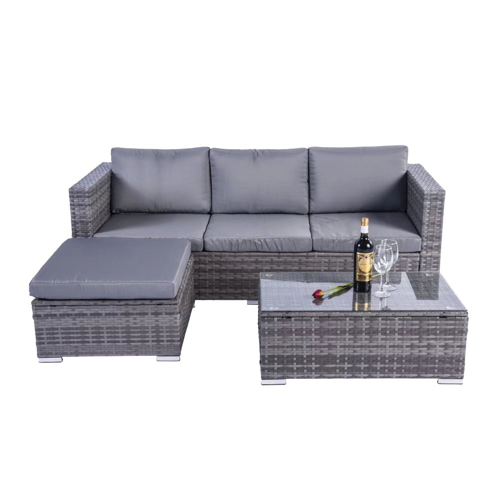 Grey Rattan Garden Corner 4 Seater Furniture Sofa Table Chair Lounge Set Patio