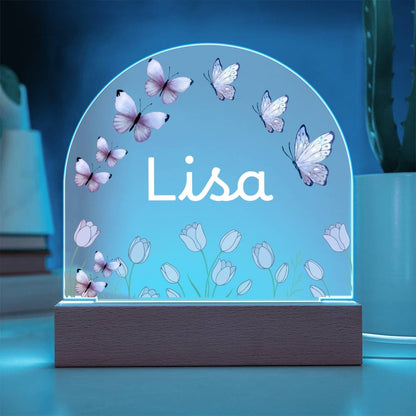Personalized Butterfly Acrylic Plaque with LED Base, Pink Floral Name Sign, Lisa Gift for Her, Bedroom and Home Decor Display Light