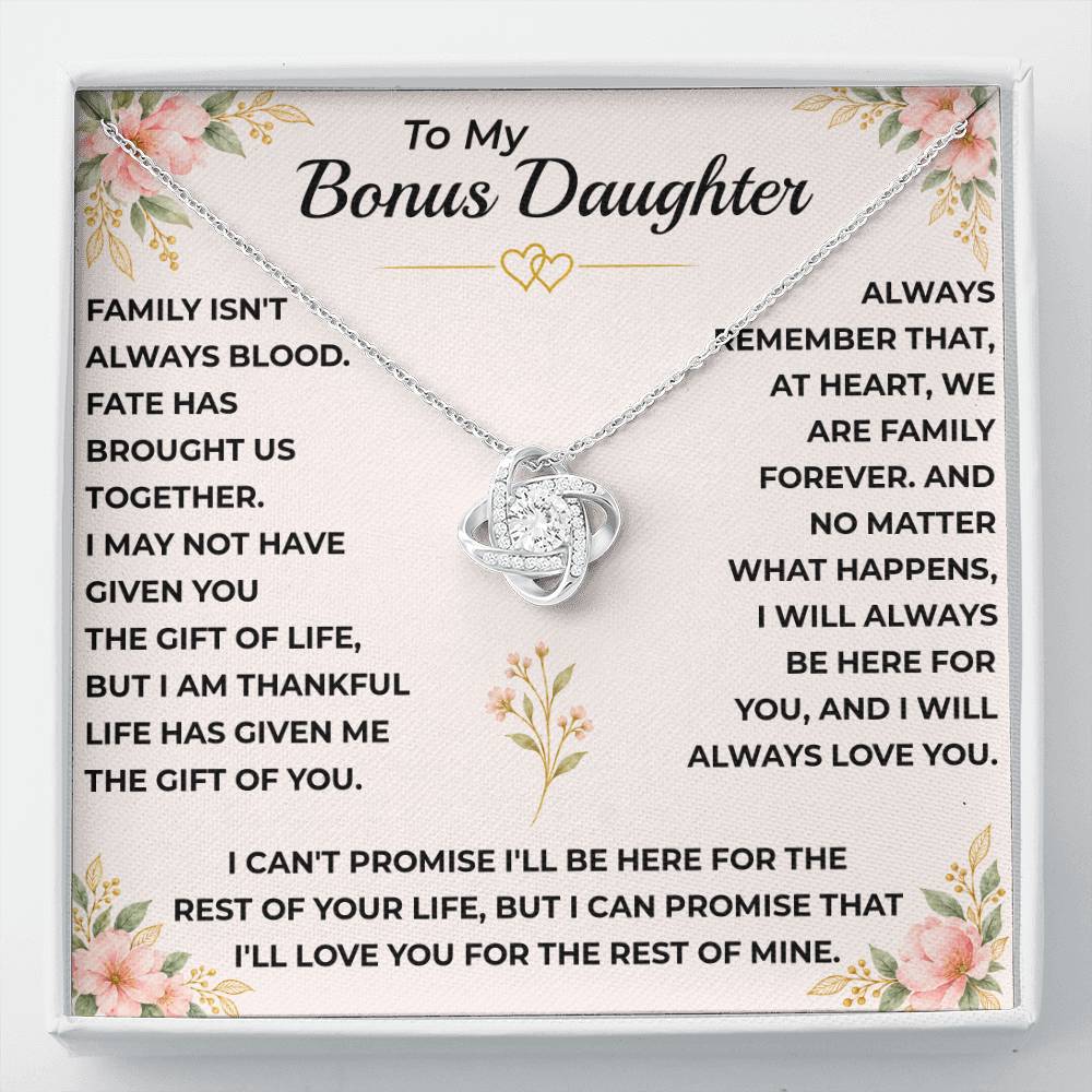 To My Bonus Daughter - "My Family Forever" Love Knot Necklace Gift Set