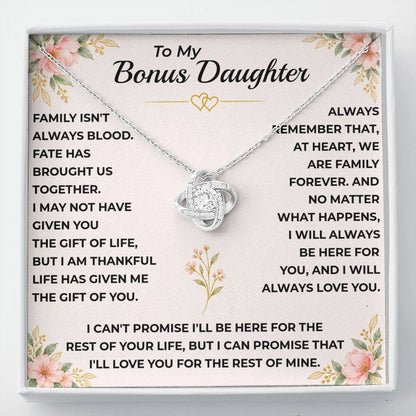To My Bonus Daughter - "My Family Forever" Love Knot Necklace Gift Set
