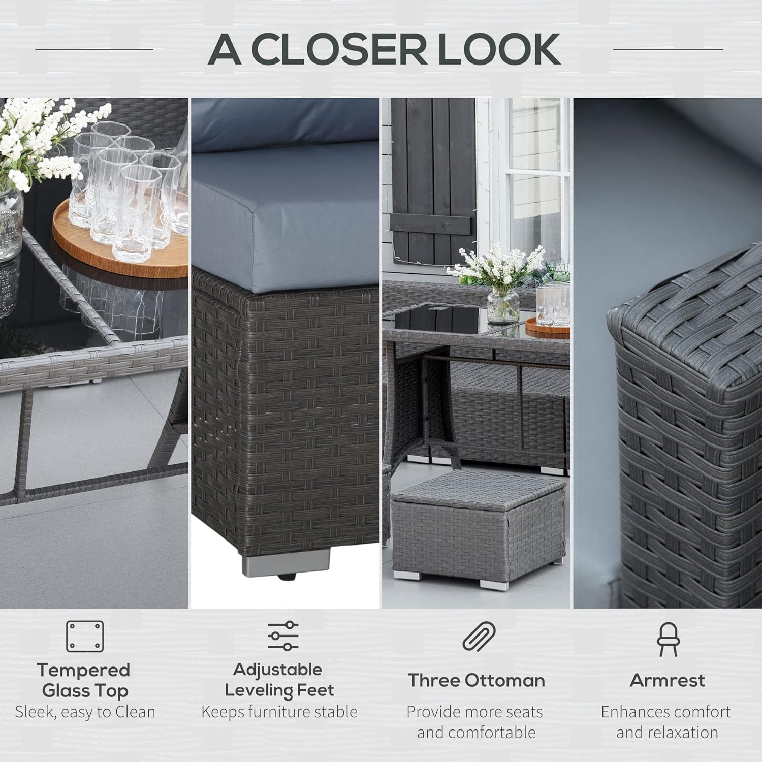 Cavenda™ 10-Piece Rattan Garden Sofa Dining Set – Grey