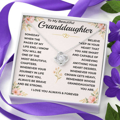 To My Beautiful Granddaughter - "A Chapter I'll Cherish Forever" Love Knot Necklace Gift Set