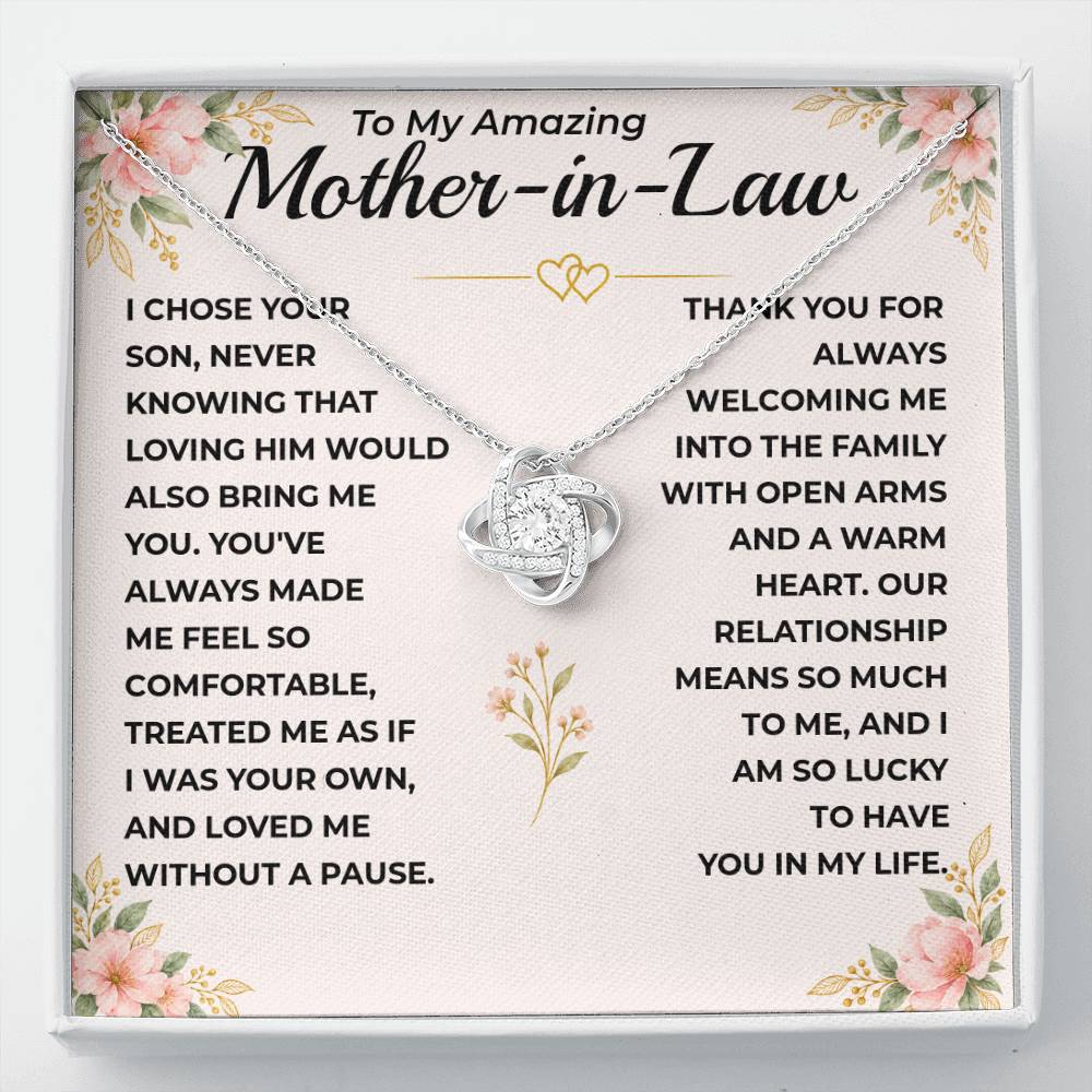To My Mother-In-Law - "I Am Lucky To Have You" Love Knot Necklace
