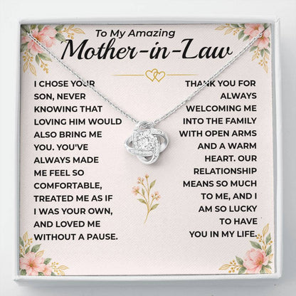 To My Mother-In-Law - "I Am Lucky To Have You" Love Knot Necklace