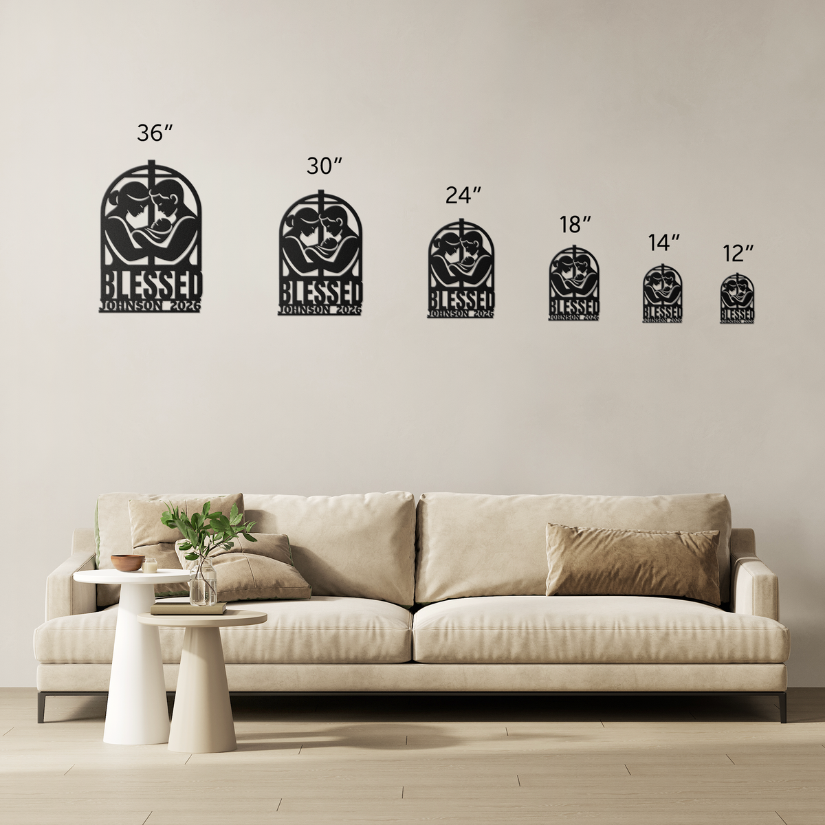 Blessed Family Christian Metal Sign with Name and Year