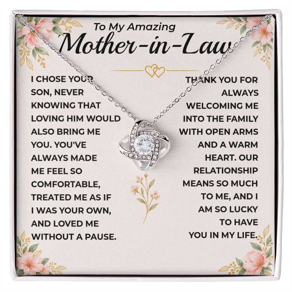 To My Mother-In-Law - "I Am Lucky To Have You" Love Knot Necklace