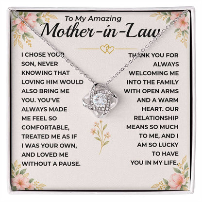 To My Mother-In-Law - "I Am Lucky To Have You" Love Knot Necklace