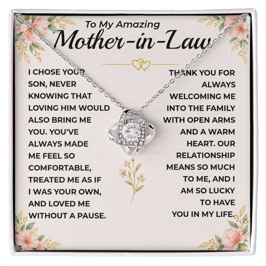 To My Mother-In-Law - "I Am Lucky To Have You" Love Knot Necklace