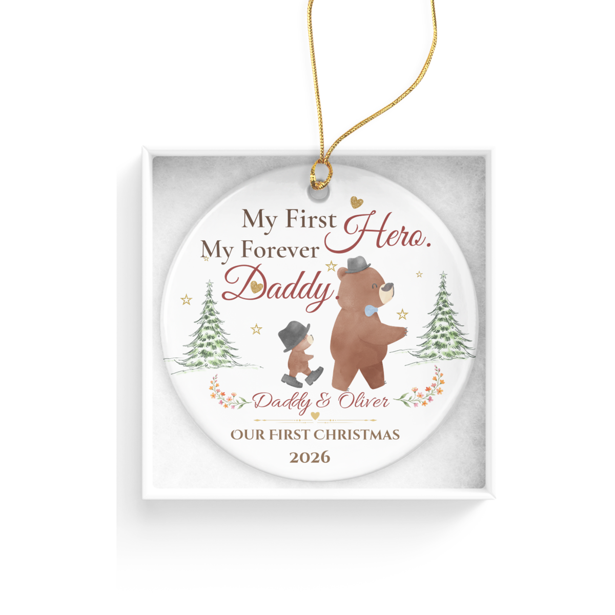 My First Hero Daddy Ornament, Personalized First Christmas as Dad Gift