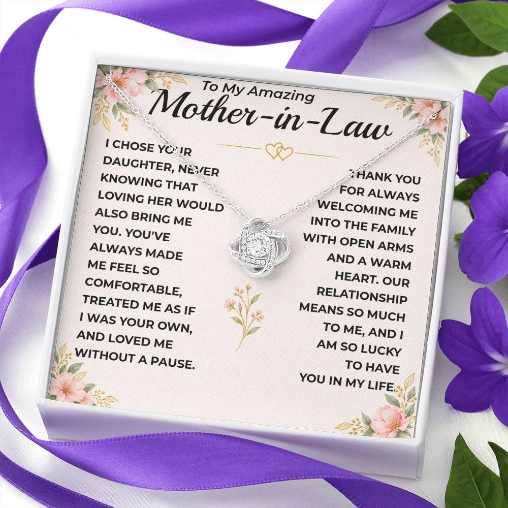 To My Amazing Mother-In-Law - "I Am Lucky To Have You" Love Knot Necklace