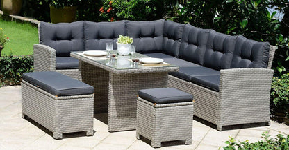 10 Seater Rattan Garden Dining Set with Cushions & Glass Table – Grey Outdoor Corner Sofa Set for Patio or Conservatory 