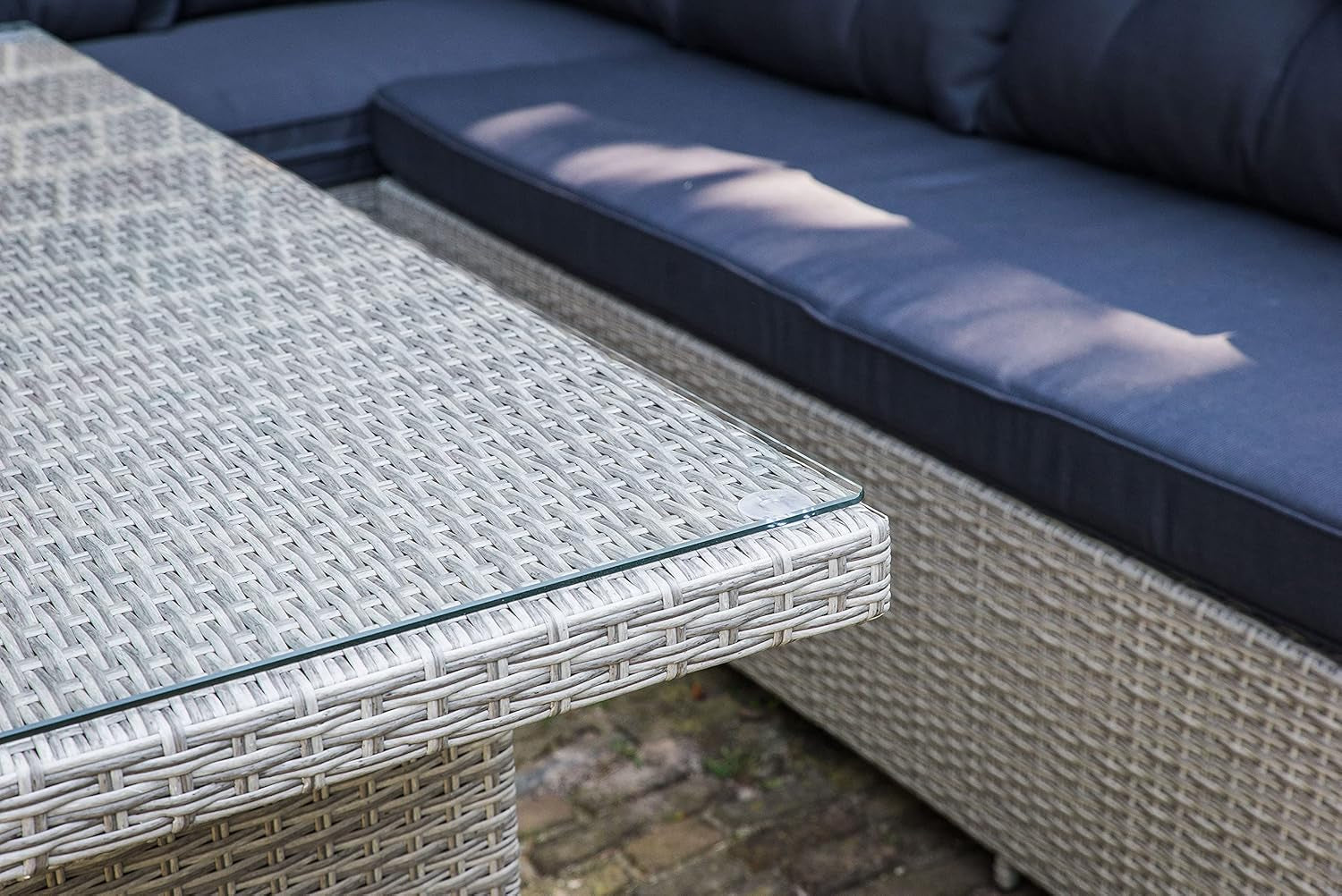 Luxury 10 Seater Casual Dining Rattan Garden Set with Cushions, Grey/Brown, 191 X 177 X 87 Cm