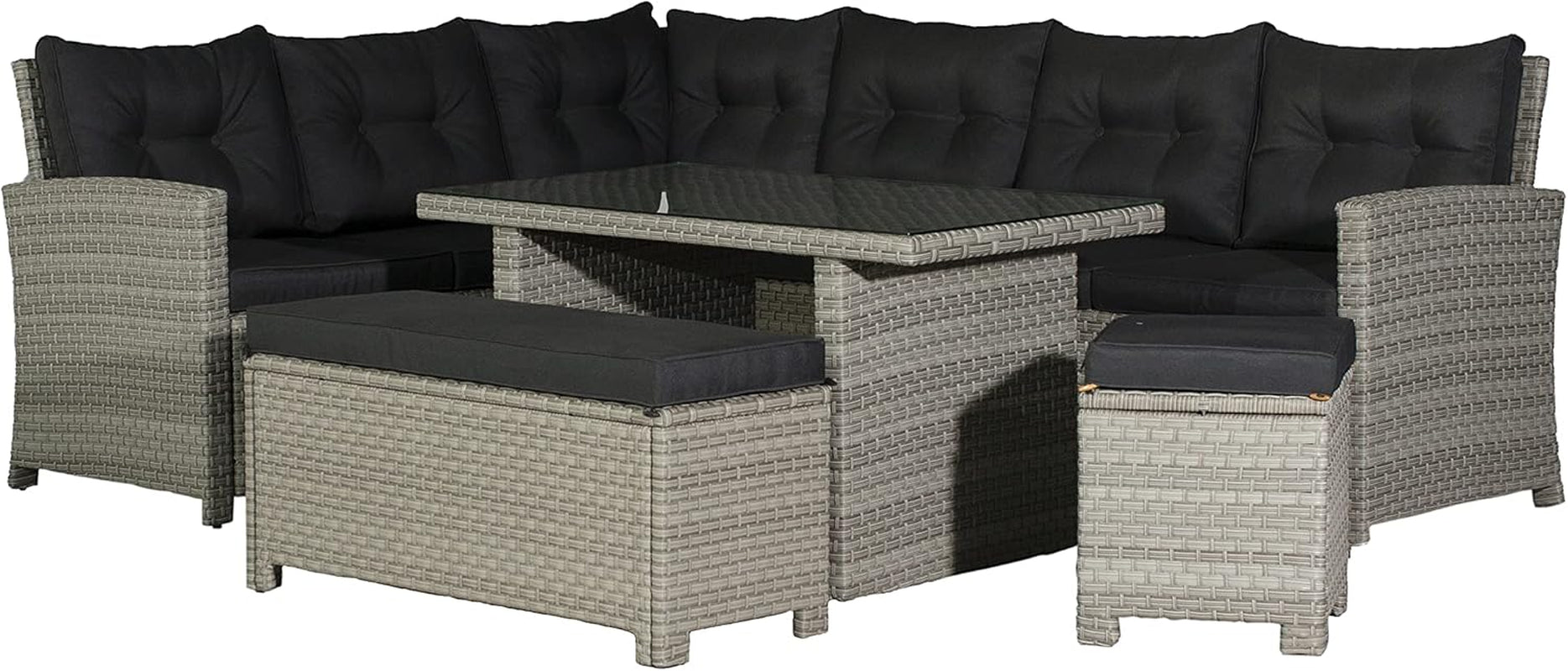 Luxury 10 Seater Casual Dining Rattan Garden Set with Cushions, Grey/Brown, 191 X 177 X 87 Cm