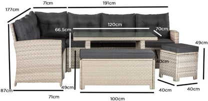 Luxury 10 Seater Casual Dining Rattan Garden Set with Cushions, Grey/Brown, 191 X 177 X 87 Cm