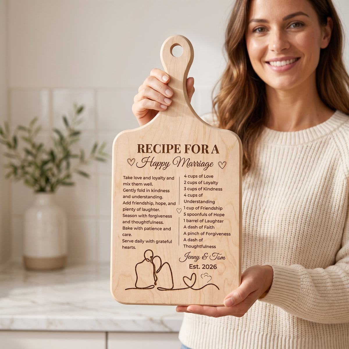 Recipe for a Happy Marriage Wedding Kitchen Decor Cutting Board