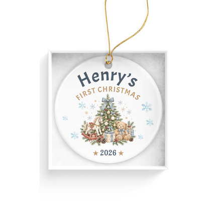 First Christmas Ornament 2026, Baby’s First Christmas Keepsake, Personalized Holiday Tree Decoration, Ceramic Gift Boxed Decor