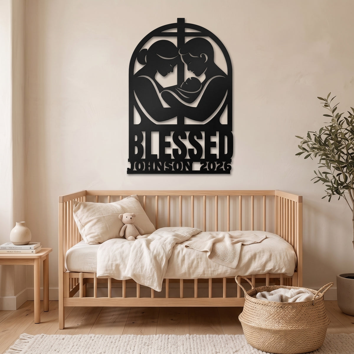Blessed Family Christian Metal Sign with Name and Year