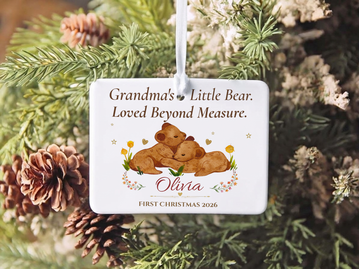 Grandma's Little Bear Ornament, Personalized Baby's First Christmas 2026, Bear Cub Keepsake, Grandmother Christmas Gift, Memory Decor