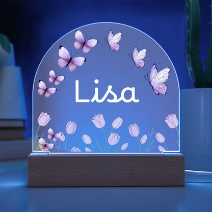 Personalized Butterfly Acrylic Plaque with LED Base, Pink Floral Name Sign, Lisa Gift for Her, Bedroom and Home Decor Display Light
