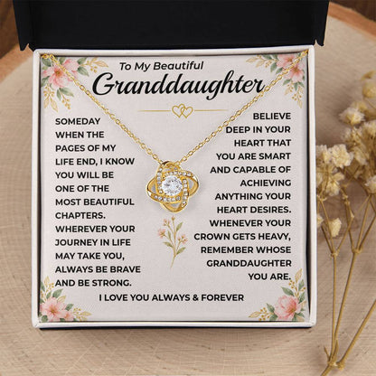 To My Beautiful Granddaughter - "A Chapter I'll Cherish Forever" Love Knot Necklace Gift Set