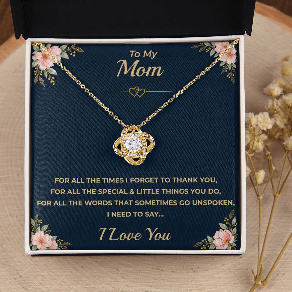 To My Mom - "I Love You." Love Knot Necklace Gift Set