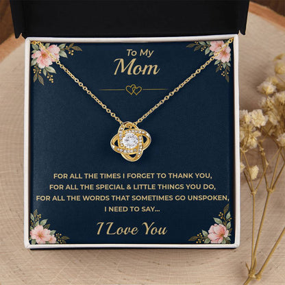 To My Mom - "I Love You." Love Knot Necklace Gift Set