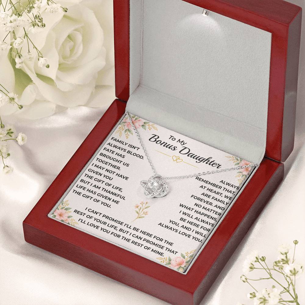 To My Bonus Daughter - "My Family Forever" Love Knot Necklace Gift Set