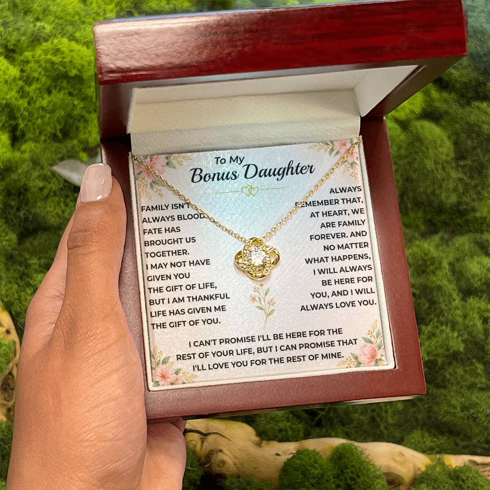To My Bonus Daughter - "My Family Forever" Love Knot Necklace Gift Set