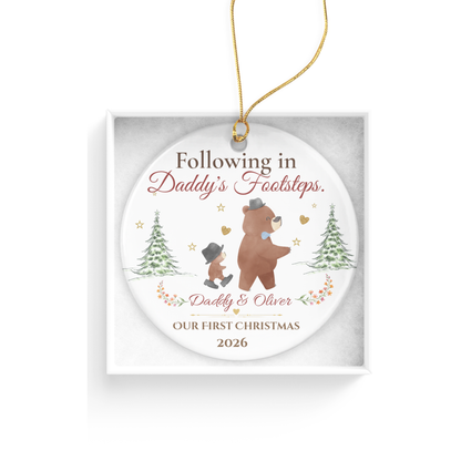 Following in Daddy's Footsteps Ornament, Personalized Father Son Christmas Gift