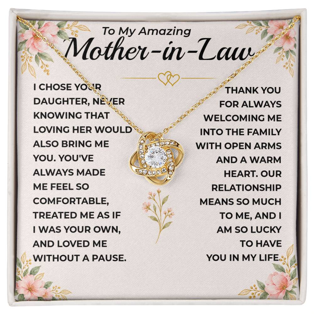 To My Amazing Mother-In-Law - "I Am Lucky To Have You" Love Knot Necklace