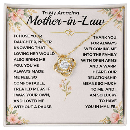 To My Amazing Mother-In-Law - "I Am Lucky To Have You" Love Knot Necklace