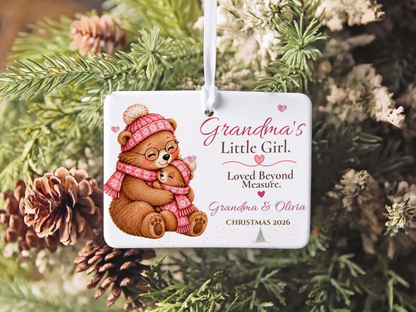 Grandma and Granddaughter Christmas Ornament, Personalized Bear Keepsake
