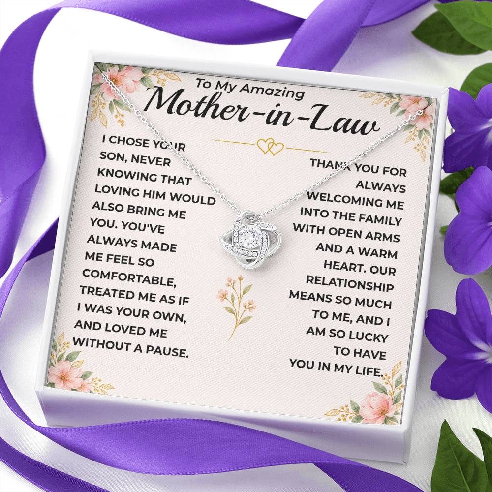 To My Mother-In-Law - "I Am Lucky To Have You" Love Knot Necklace