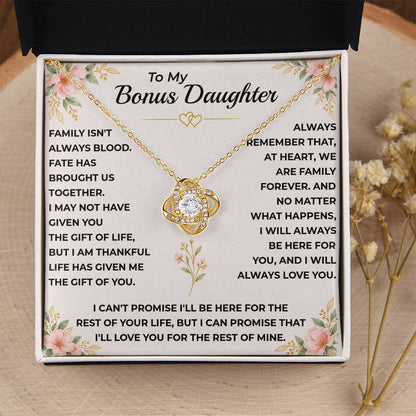 To My Bonus Daughter - "My Family Forever" Love Knot Necklace Gift Set