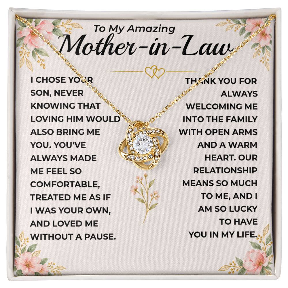 To My Mother-In-Law - "I Am Lucky To Have You" Love Knot Necklace