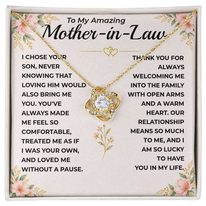 To My Mother-In-Law - "I Am Lucky To Have You" Love Knot Necklace